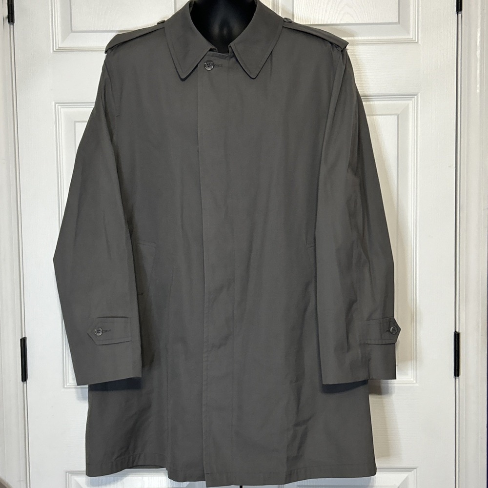 Vintage Gray London Fog Trench Rain Coat All Weather Men's Size 44 Regular USA